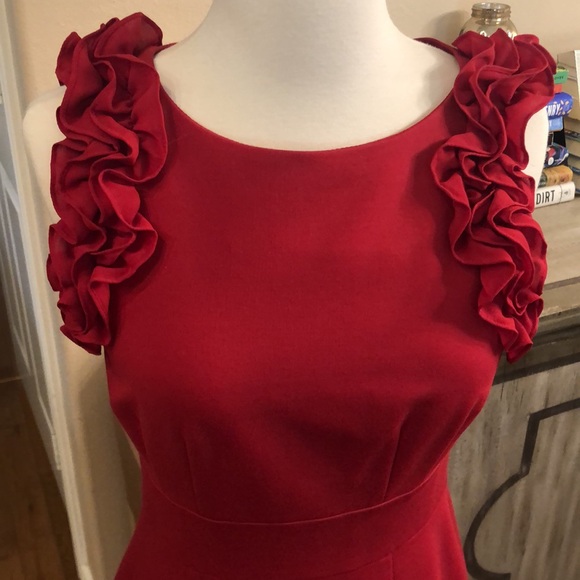 Red dress by Antonio Malani with ruffle sleeves. - Picture 2 of 3